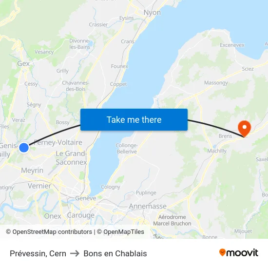 Prévessin, Cern to Bons en Chablais map