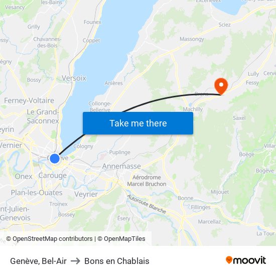 Genève, Bel-Air to Bons en Chablais map