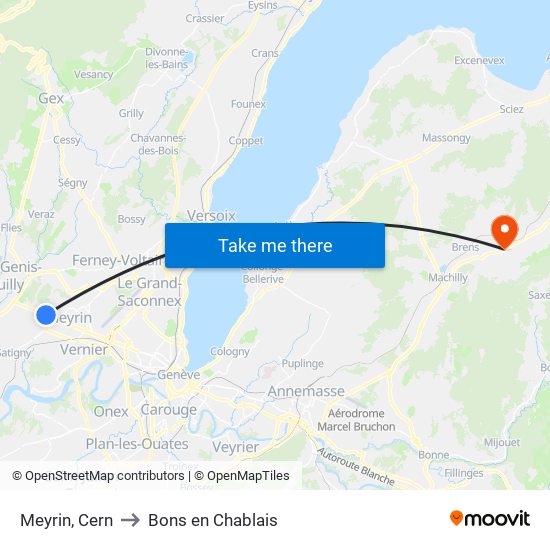 Meyrin, Cern to Bons en Chablais map