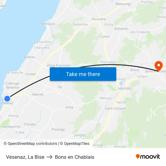 Vésenaz, La Bise to Bons en Chablais map