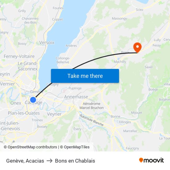 Genève, Acacias to Bons en Chablais map