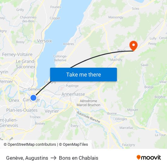 Genève, Augustins to Bons en Chablais map