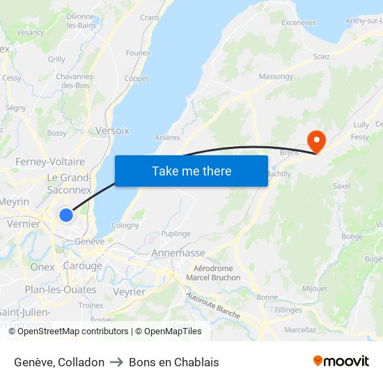 Genève, Colladon to Bons en Chablais map