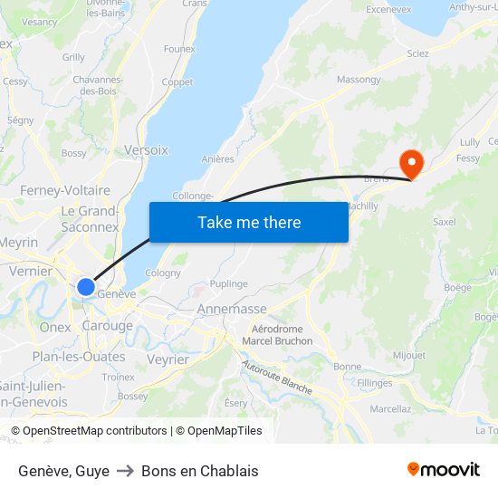 Genève, Guye to Bons en Chablais map