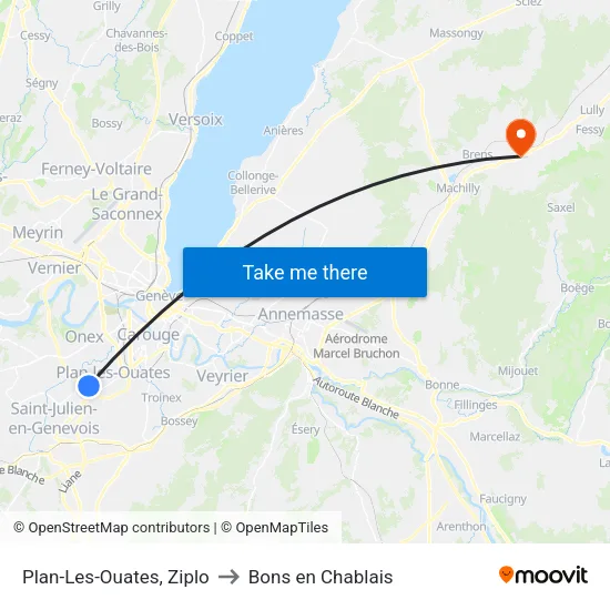 Plan-Les-Ouates, Ziplo to Bons en Chablais map