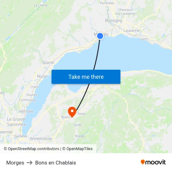 Morges to Bons en Chablais map