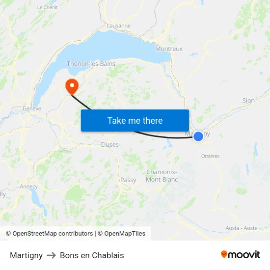 Martigny to Bons en Chablais map