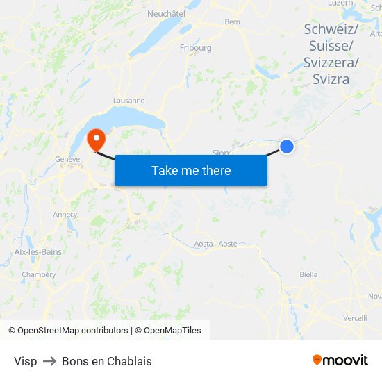 Visp to Bons en Chablais map