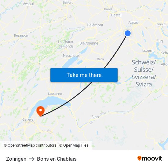 Zofingen to Bons en Chablais map