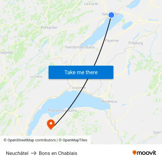 Neuchâtel to Bons en Chablais map