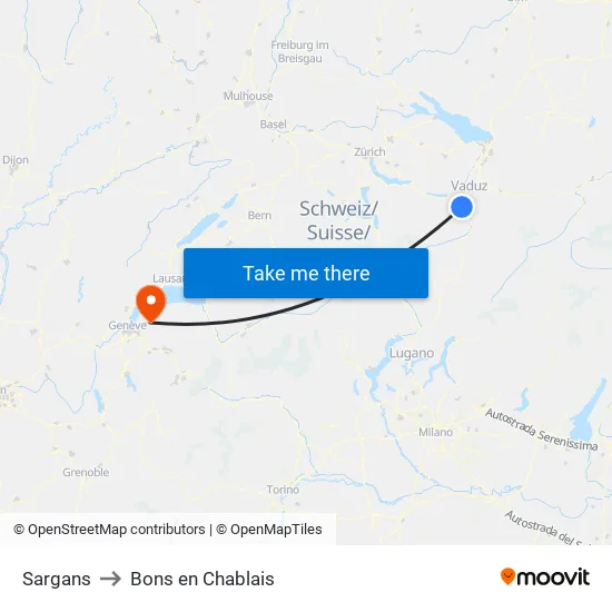 Sargans to Bons en Chablais map