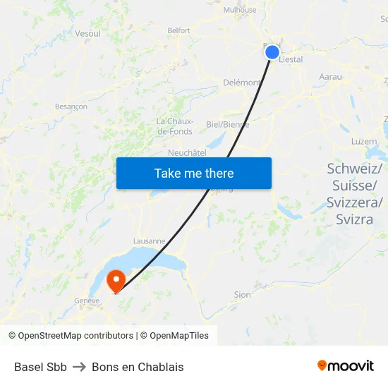Basel Sbb to Bons en Chablais map
