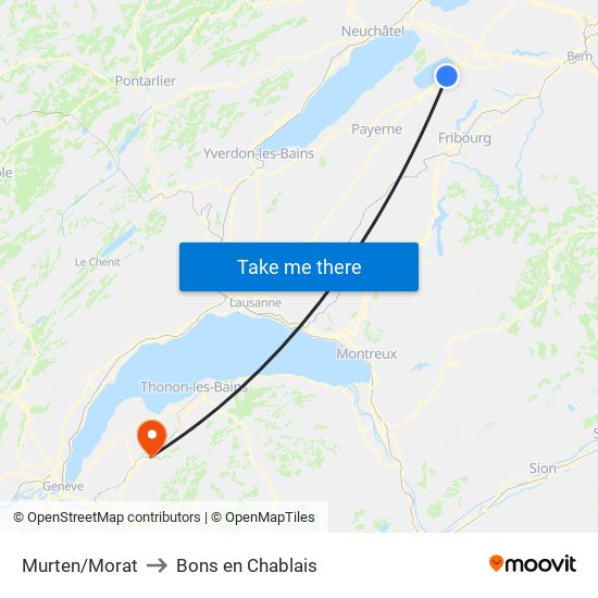 Murten/Morat to Bons en Chablais map