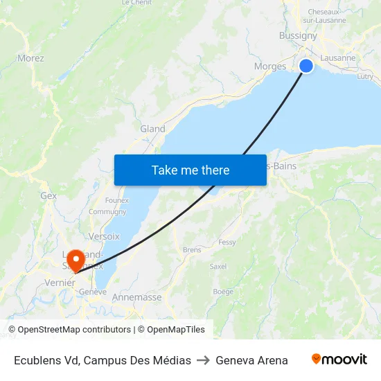 Ecublens Vd, Campus Des Médias to Geneva Arena map