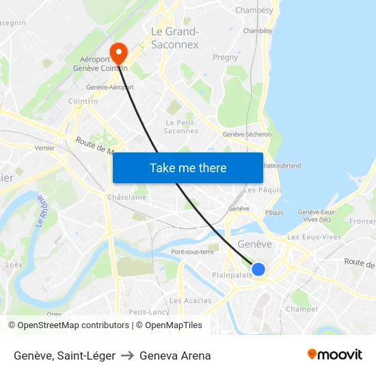 Genève, Saint-Léger to Geneva Arena map