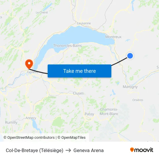 Col-De-Bretaye (Télésiège) to Geneva Arena map