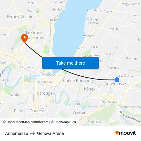 Annemasse to Geneva Arena map