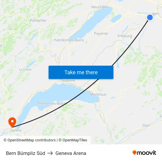 Bern Bümpliz Süd to Geneva Arena map