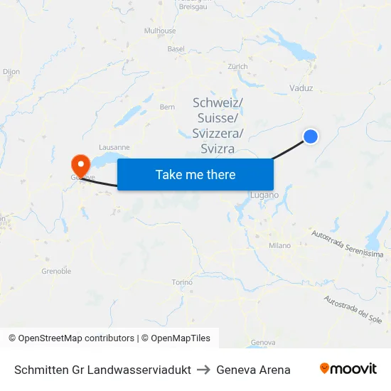Schmitten Gr Landwasserviadukt to Geneva Arena map