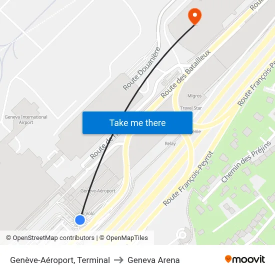Genève-Aéroport, Terminal to Geneva Arena map