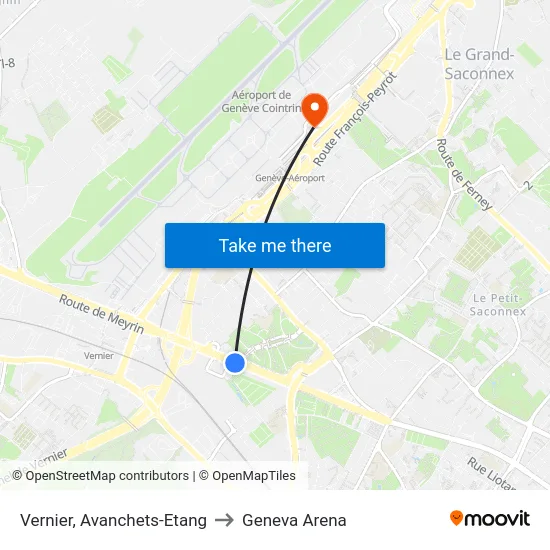Vernier, Avanchets-Etang to Geneva Arena map