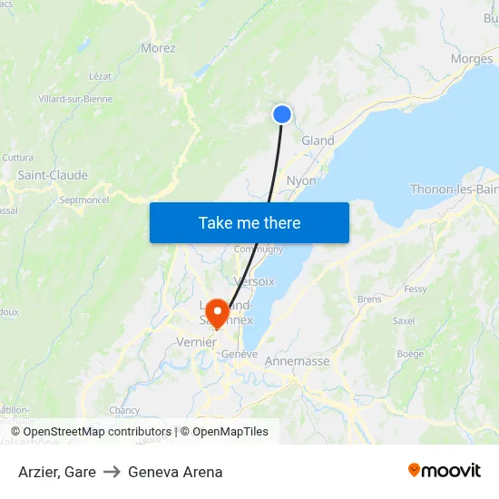 Arzier, Gare to Geneva Arena map