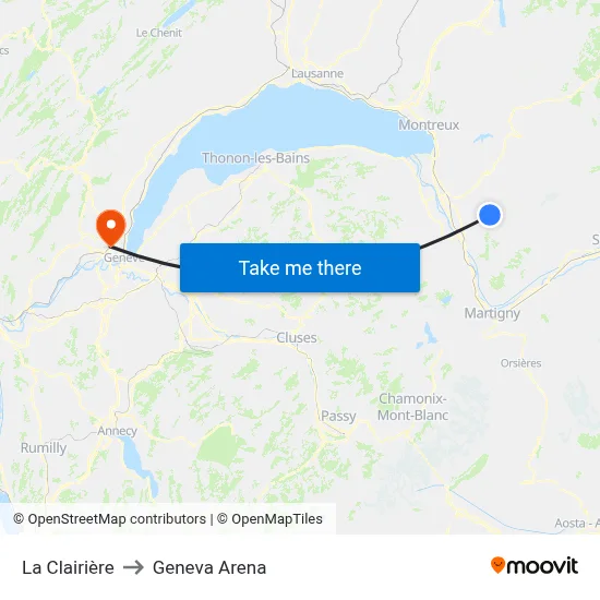 La Clairière to Geneva Arena map