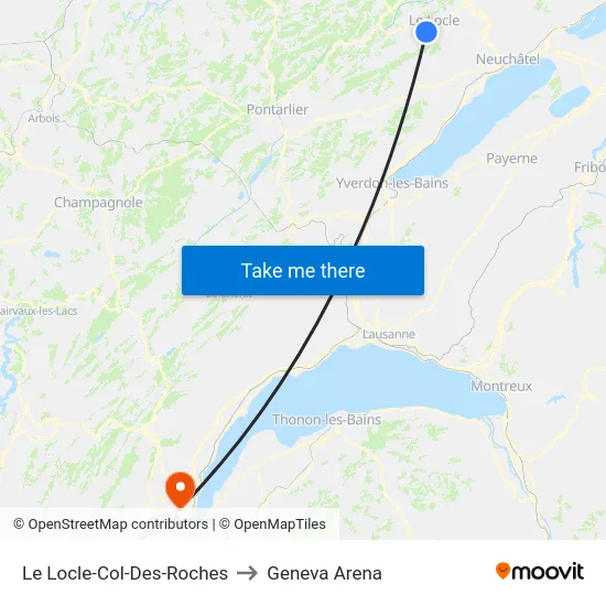 Le Locle-Col-Des-Roches, Gare to Geneva Arena map