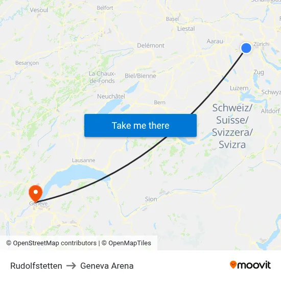 Rudolfstetten to Geneva Arena map
