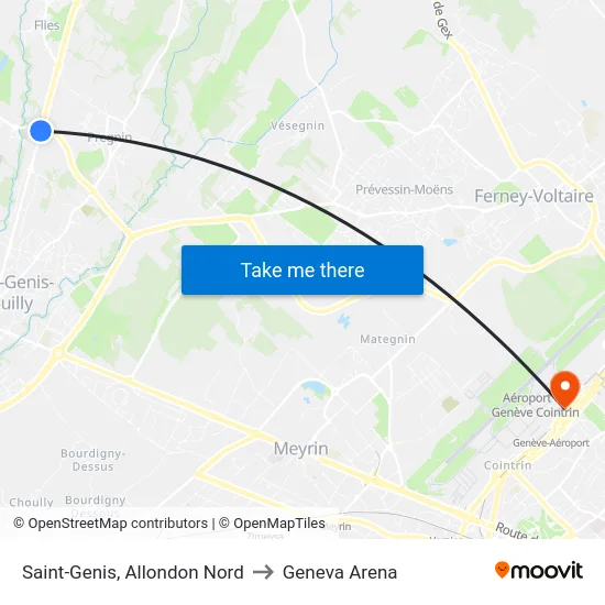Saint-Genis, Allondon Nord to Geneva Arena map