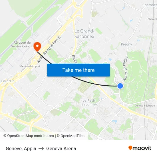 Genève, Appia to Geneva Arena map
