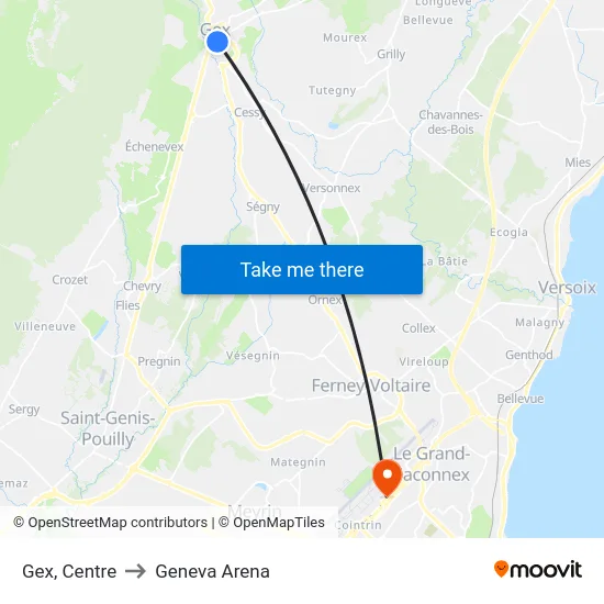 Gex, Centre to Geneva Arena map