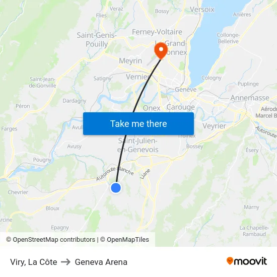 Viry, La Côte to Geneva Arena map