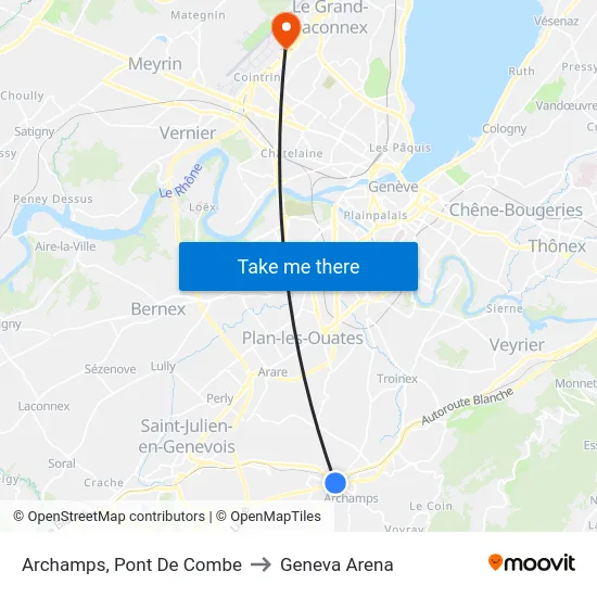Archamps, Pont De Combe to Geneva Arena map