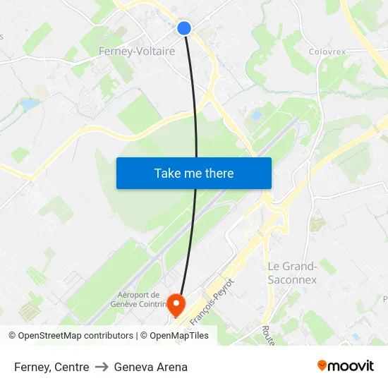 Ferney, Centre to Geneva Arena map