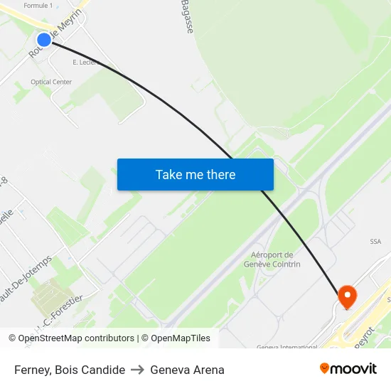 Ferney, Bois Candide to Geneva Arena map