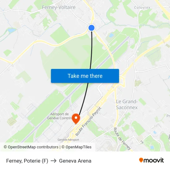 Ferney, Poterie (F) to Geneva Arena map