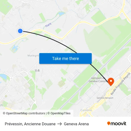 Prévessin, Ancienne Douane to Geneva Arena map