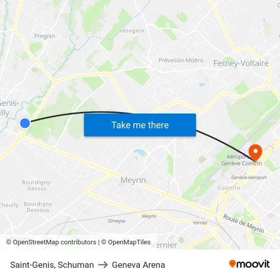 Saint-Genis, Schuman to Geneva Arena map