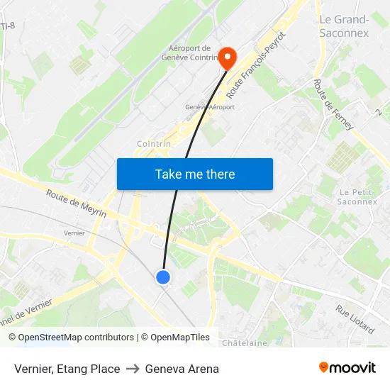 Vernier, Etang Place to Geneva Arena map