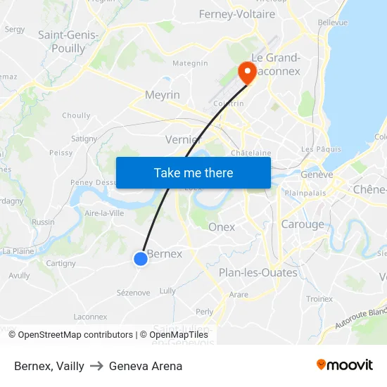 Bernex, Vailly to Geneva Arena map