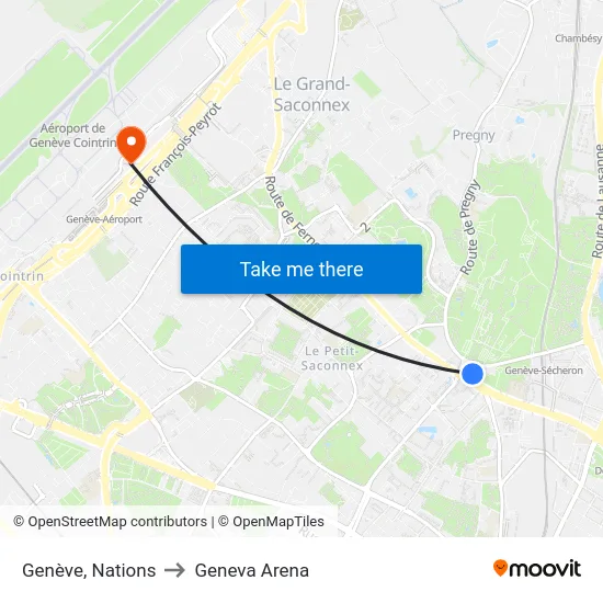Genève, Nations to Geneva Arena map