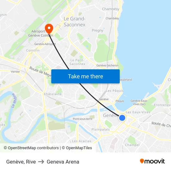 Genève, Rive to Geneva Arena map