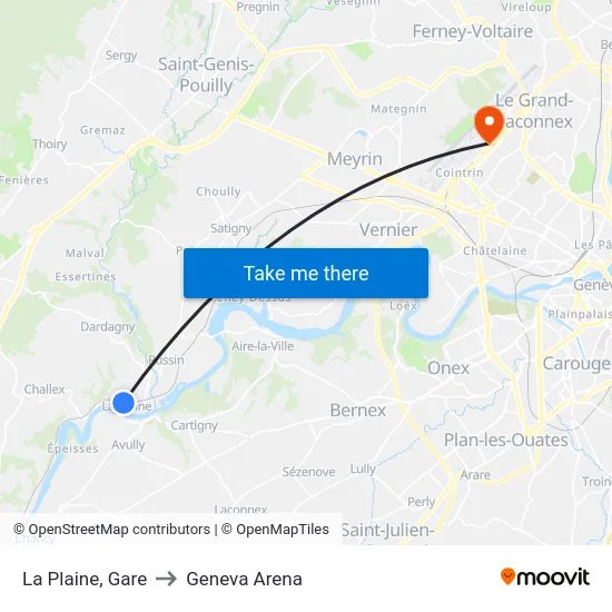 La Plaine, Gare to Geneva Arena map