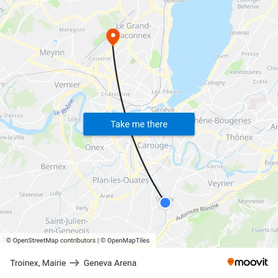 Troinex, Mairie to Geneva Arena map