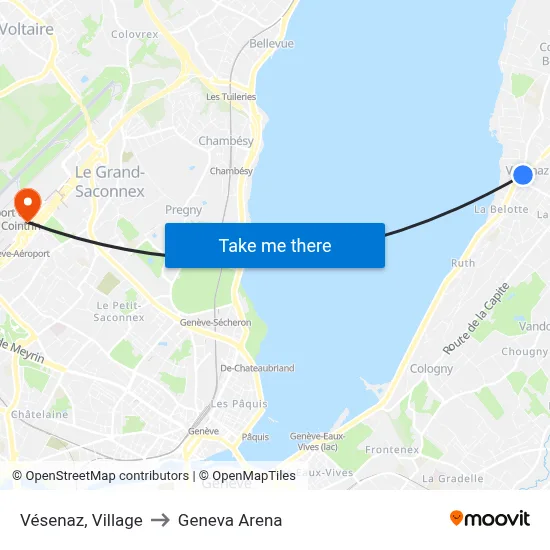 Vésenaz, Village to Geneva Arena map