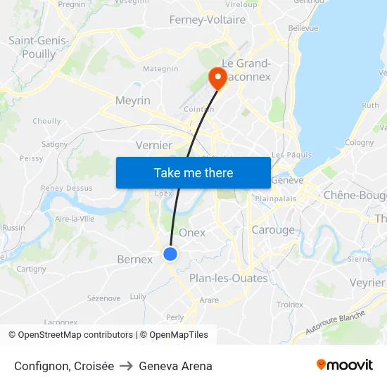 Confignon, Croisée to Geneva Arena map