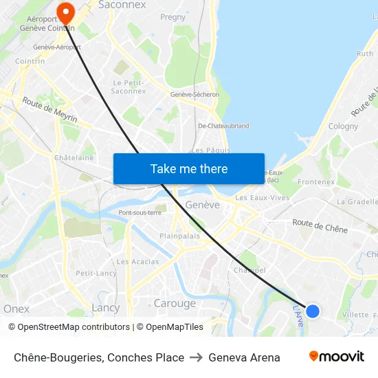 Chêne-Bougeries, Conches Place to Geneva Arena map