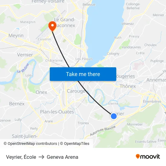 Veyrier, École to Geneva Arena map