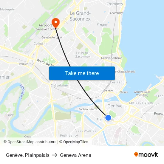 Genève, Plainpalais to Geneva Arena map